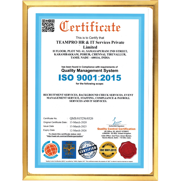 ISO 9001 : 2015 Certificate India